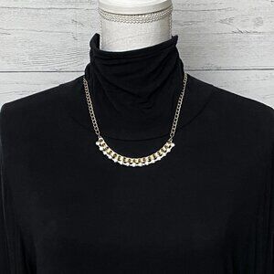 Gold Tone Curved Bar Necklace Rhinestones and Studs Adjustable Length
